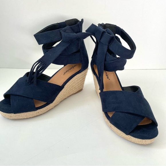 comfortview Shoes - Comfortview Zion Espadrille Wedge Sandals Navy